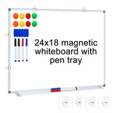H-Qprobd Magnetic Whiteboard 24 x 18 Dry Erase White Board for Wall, Hanging Mounted Whiteboard with Aluminum Marker Tray