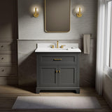 Kohler Charlemont 36 Bathroom Vanity Cabinet with White Sink and Quartz Top, Modern Bathroom Storage, Dark Warm Grey, K-29261-BD