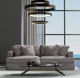 Sunset Trading Newport Slipcovered Recessed Fin Arm 94 Sofa | Stain Resistant Performance Fabric | 4 Throw Pillows | Gray