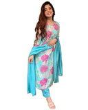Gosriki Women'S Cotton Blend Embroidered Floral Printed Straight Kurta With Pant & Dupatta (Litup-Sky Blue-Nw-Gs_M_Sky Blue_Medium),Sky blue,,B0BT86RY3R
