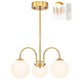 Bagood 3 Lights Globe Pendant Light Gold Sputnik Light Fixture 19.6Modern Sputnik Chandelier with Milk Glass Globe Shade Dim