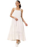 Libas Women'S Cotton Fit And Flare Midi Dress (29602_Off White_M)