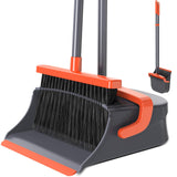 Zeawec Broom with Dustpan Set for Pet Hair & Dust Cleanup, Orange & Gray
