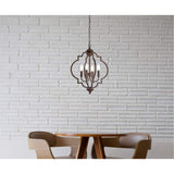 Elegant Lighting Living District Sandara 4-Light Mid-Century Metal Pendant In Weathered Oak