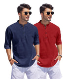 Bellstone Men'S Cotton Blend Solid Regular Dress Shirt (Kurta1500_Combo_Navy & Maroon_L