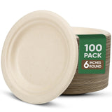 TaidMiao Paper Plates 6 Inches, 100 Pack Disposable Plates - 100% Compostable Plates, Water & Oil Proof Dessert Plates, Microwav