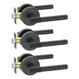 FILTA 3 Pack Black Door Handles Interior Passage Door Handle Knurled Keyless Door Levers Matte Black Handle for Bathroom Bedroom
