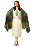 Anni Designer Women'S Cotton Blend Embroidered Straight Kurta With Pant & Dupatta (Kaj50 Cream_M_Cream_Medium),Cream,M