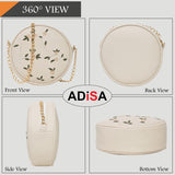 Adisa Women Girls Round Embroided Sling Bag (Off White),Off White,,B09N2GRH56