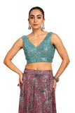 Soch Womens Turquoise Blue Sequinned Embellished Georgette Padded Blouse