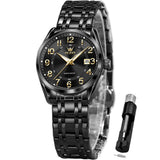 OLEVS Ladies Watches Black Business Easy Read Calendar Business Watch for Female Waterproof Simple Classic Gift Watch for Women