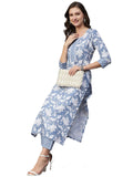 Gosriki Women'S Cotton Blend Printed Straight Kurta With Pant (Pustak Navy Blue-Nw-Gs_4Xl_Navy Blue_Xxxx-Large),Navy Blue,4,B0C411ZC7M