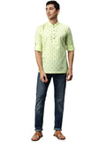 Manyavar Printed Casual Full Sleeves Short Kurta For Men - (Green, Large)