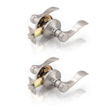 Gobrico Wave Style 2 Pack Passage Door Handle Levers in Satin Nickel, Hallway Closet Interior Reversible Door Knobs Without Lock