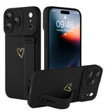 Ufbara Compatible with iPhone 17 Pro Max Case for Women Men, Cute Love Heart Pattern, Built in Adjustable Metal Wrist Strap Grip