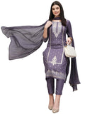 Anni Designer Women'S Cotton Blend Straight Printed Kurta With Pant & Dupatta (Rowan Purple_L_Purple_Large),Purple,L