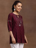 Libas Women'S Viscose Rayon Geometric A-Line Kurti (29108O Burgundy Burgundy L