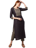 Anni Designer Women'S Cotton Blend Printed Straight Kurta With Pant (Satku Blue_L_Blue_Large),Blue,L