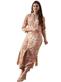 Anni Designer Women'S Cotton Blend Straight Printed Kurta With Palazzo (Half Pink-Kbv_Xxl_Pink_Xx-Large),Pink,2XL