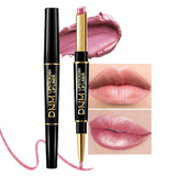 Kaely 2-in-1 Light Pink Pale-Pink Metallic Shine Shimmer Lip Liner & Lipstick Combo Set Kit for Women, Lightweight Hydrating For