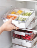 DNGM Creation Refrigerator Storage Container with 4 Compartments, Stackable Food Organisation Box with Airtight Lid Fridge Stora