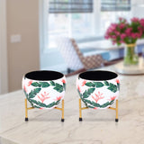 Handicrafts Paradise Plant Flower Pot Planter With Iron Stand Hand Painted Leaf Patterns For Home DCor Set Of 2Pc 6 X 6 X 6 In