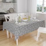 Encasa 4 To 6 Seater Dining Table Cloth 145X180 Cm (57X72 In) I Floral Grey Jacquard Style Print On Chambray Homespun Cotton I For Family Gatherings, Parties I Washable