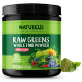 NATURELO Raw Greens Superfood Powder Unsweetened Boost Energy, Detox, Enhance Health Organic Spirulina Wheat Grass Who
