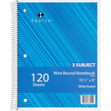 S.P. Richards Company Notebooks, 3 Subject, 101/2 X 8 Inches, Wide Ruled, Assorted (Spr83251)