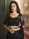 Satrani Womens Pure Chiffon Saree (3568S130N_Black)