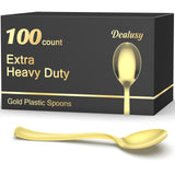 Dealusy 100 Count Heavy Duty Gold Plastic Spoons Disposable, BPA-Free, Heat Resistant, Solid and Durable Premium Plastic Disposa