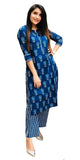Anni Designer Women'S Pure Cotton Flower Print Kurta Plazzo Set (Blue M),Blue,M