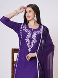 Anni Designer Women'S Rayon Viscose Embroidered Straight Kurta With Pant & Dupatta (Jayashuda Begani-Vks01_S_Begani_Small),Begani,S,,,