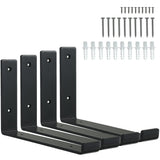 HEART ART Black Shelf Bracket 10 Inch, Shelf Brackets Heavy Duty,L Brackets for Shelves,Floating Shelf Bracket 4 Pack,9.5L 6H