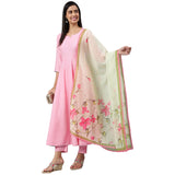 Gosriki Women'S Cotton Blend Anarkali Solid Kurta With Pant & Dupatta (Poll Pink_M-Go_Pink_Medium),Pink,,B0B2S34GGY