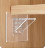 Wall Mounted Self Adhesive Shelf Support Bracket | Transparent L Shape Mini Holder for Bookshelf, Kitchen, Wardrobe Storage | No