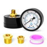 MEANLIN MEASURE 0-50Psi 2 DIAL FACE 1/8 NPT Well Pump Pressure Gauge, with 1/4 NPT and 3/8 NPT Hex Bushing, 3-2-3% Accuracy, Cen