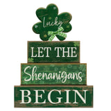 Lineshading 4 Pcs St. Patricks Day Table Wooden Signs Lucky Shamrocks Table Decoration Green St. Patrick Tiered Tray Decor Iris