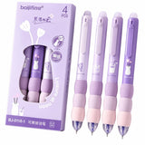 ROKTRY 4 Pcs Cute Purple Gel Pens Set Aesthetic Retractable Cartoon Soft Grip Pens Smooth Writing Kawaii Ballpoint Pens for Scho