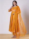 Gosriki Women'S Rayon Viscose Anarkali Embroidered Kurta With Pant & Dupatta (Sikaro Yellow-Gs_M_Yellow_Medium),Yellow,,B0DTK62XMC