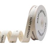 Happy Birthday Cotton Text Ribbon, 5/8 Inch x 10 Yard, Natural Ribbon for Gift Wrapping Crafts Flower Bouquet Party Decoration (