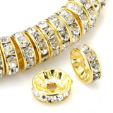 50pcs Adabele AAA Grade 8mm (0.31 Inch) Rhinestone Rondelle Beads 18K Yellow Gold Plated Brass Spacer Clear Crystal for DIY Craf