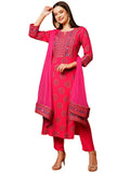 Anni Designer Women'S Cotton Blend Printed Straight Kurta With Pant & Dupatta (Nov-Pink_Xl_Pink_X-Large),Pink,XL