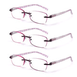 FEIVSN 3-Pack Rimless Reading Glasses For Women, Lightweight Spring Hinge Readers, Classic Elegant Artistic Eyeglasses UV 400 (R