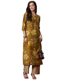Anni Designer Women'S Rayon Blend Straight Printed Kurta With Pant (Kejri Gold_Xl_Gold_X-Large),Gold,XL