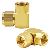 Uenede 2PCS Brass 90 Degrees Swivel Elbow Flare Fitting, 3/8 Flare Female Coupler, 3/8 Tube OD SAE 45 Degree Nut Gas Adapter Nip