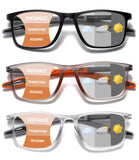 Hubeye Photochromic Progressive Reading Glasses for Men and Women Ultralight Flexible Anti-Blue Light Readers(Clear+Black+Orange