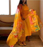 Patlani Women'S Full Stitched Solid Salwar Suits With Floral Printed Dupatta. Yellow 2Xl