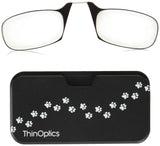 ThinOptics Universal Pod Case + Rectangular Reading Glasses, Paw Prints, 44mm + 1.5