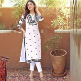 Anni Designer Women'S Rayon Viscose Chikankari Embroidered Straight Kurta (Stho White-Vks01_S_White_Small),White,S,,,